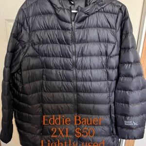 Eddie Bauer Black Quilted Hooded Packable Jacket